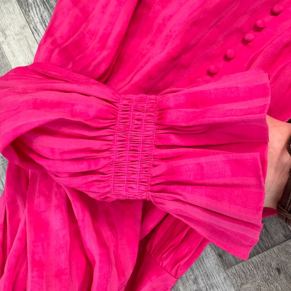 Cult Gaia Simona dress bright pink linen blend off shoulder puff sleeve sz 6 P17 - Picture 5 of 16